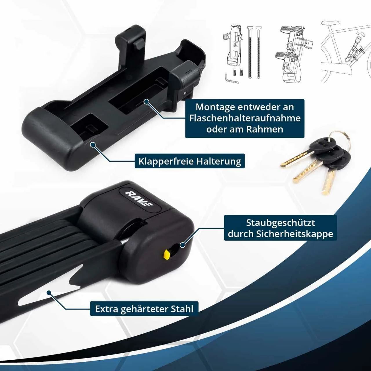 RAVE Folding Lock Ultimate Pro 8 With Key Incl. Holder - Length 95 Cm - Image 4